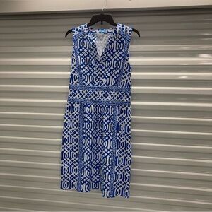 J. McLaughlin Blue and White Patterned Midi Dress